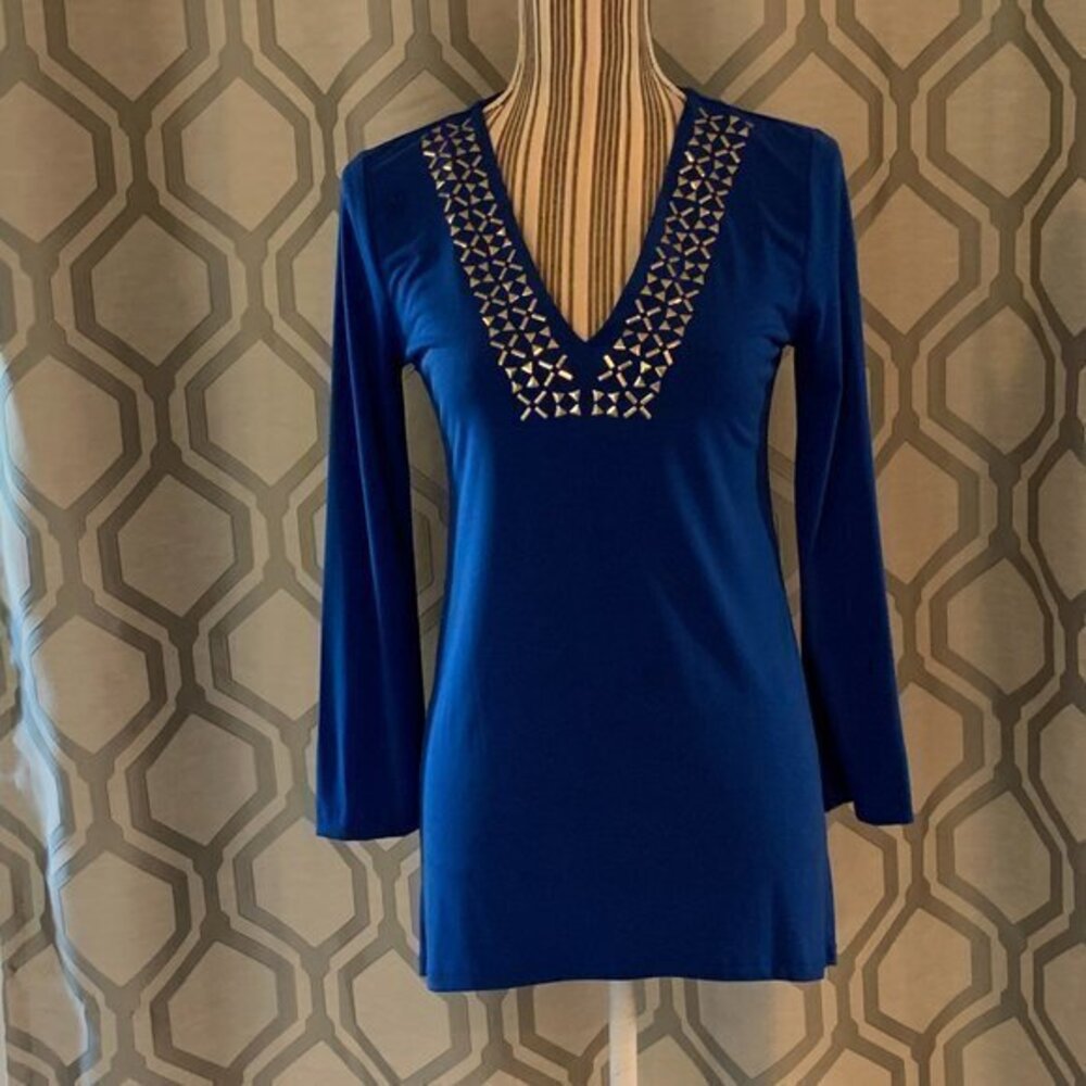 Michael Kors Brilliant Blue Jewel Neck Top